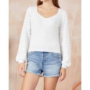 NEW &ISLA anna pointelle v neck top in white